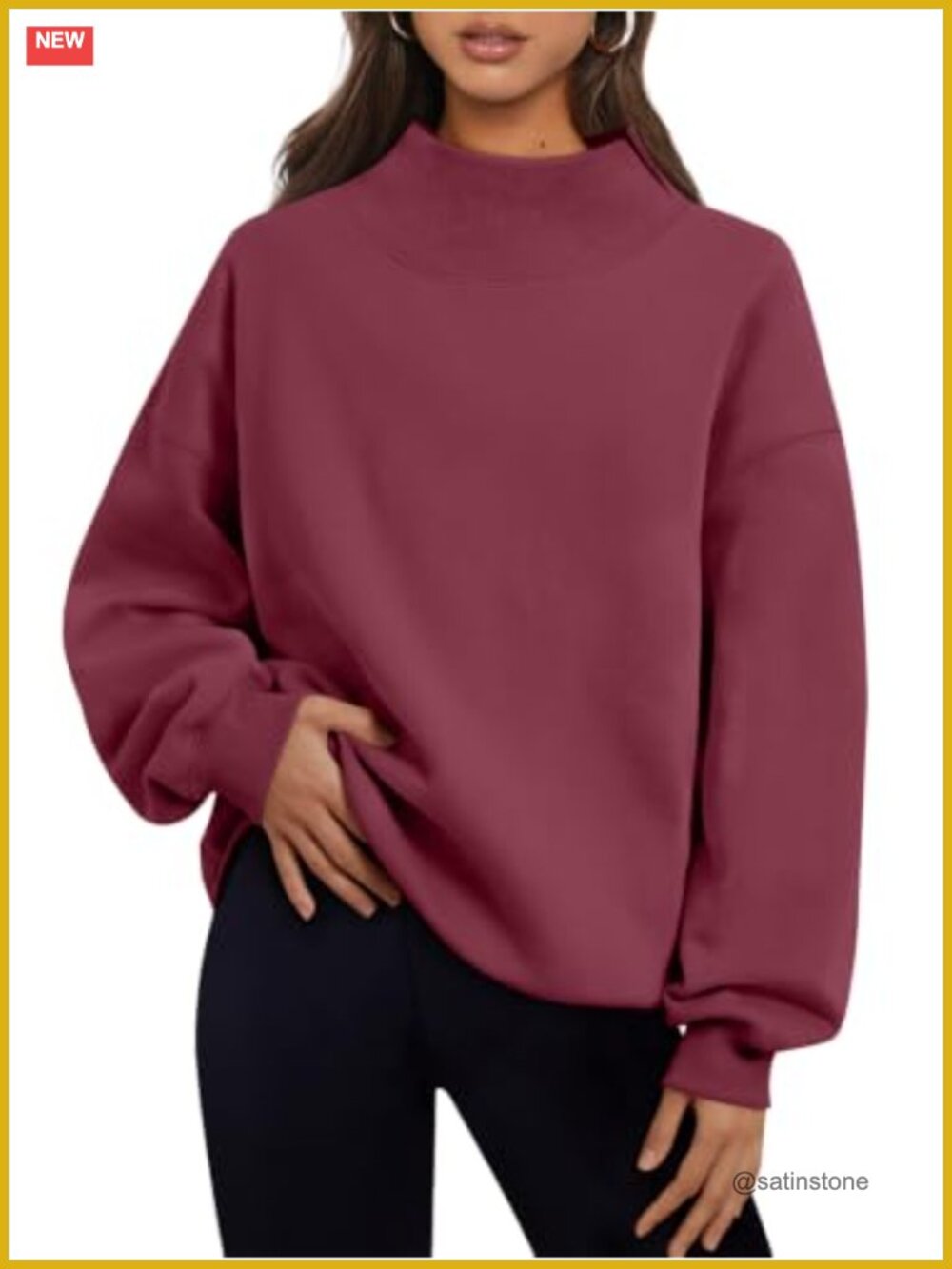 Women's Fleece Lined Mock Neck Oversized Sweatshirt Pullover